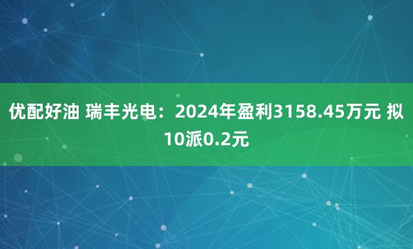 优配好油 瑞丰光电：2024年盈利3158.45万元 拟10派0.2元